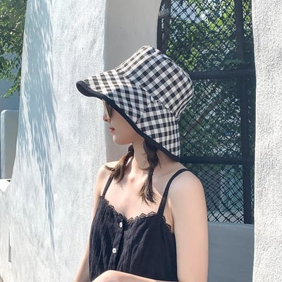 日系格紋風雙面漁夫帽  黑色現貨免運4
