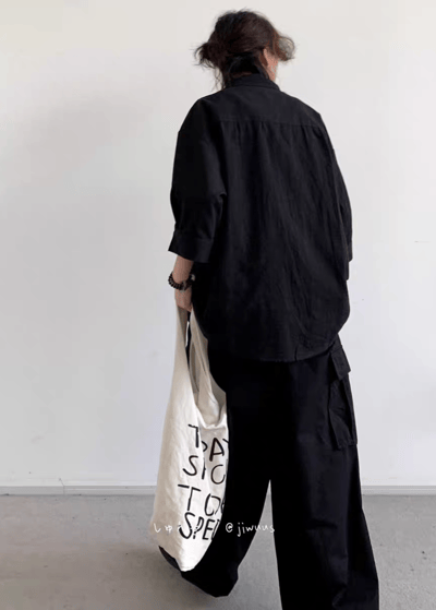 夏季新中式復古盤扣襯衫 純色寬鬆唐裝 男女國風短袖上衣2