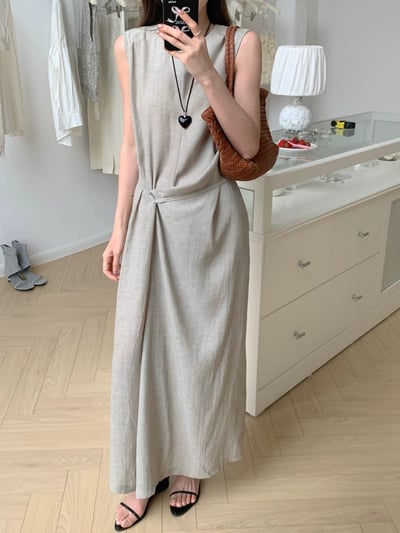 夏季不規則系帶麻棉連衣裙2