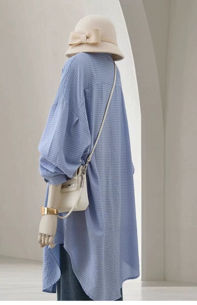 慵懶感滿分 春夏空調衫外搭 條紋肌理長版襯衫2