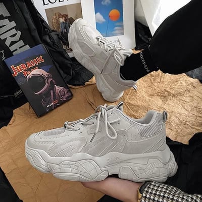 時尚穿搭必備男款休閒螢光老爹鞋  現貨灰色41現貨免運2