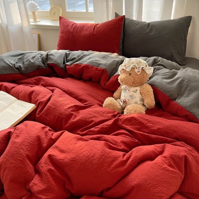 INS 風多巴胺紅色系 越躺越上癮水洗棉床包組4件套3