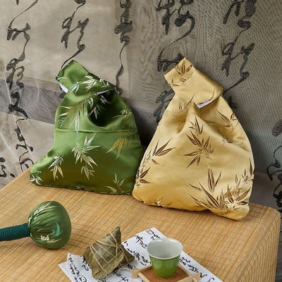端午節禮物  竹報平安 新中式竹紋綢布手提袋1