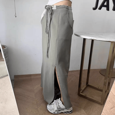 韓系復古感側開叉長裙 高腰顯瘦・慵懶百搭半身裙3