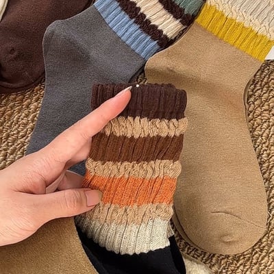韓系復古配色堆堆襪中筒襪 5雙組5