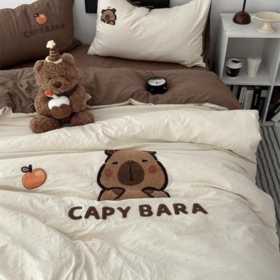 卡皮巴拉 ins風純棉床包組  可愛水洗棉全棉四件套 雙人/加大4