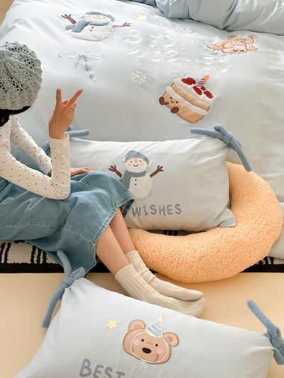 小清新藍色系卡通全棉四件套6