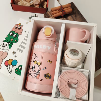 粉色可愛卡通斜背保溫杯2
