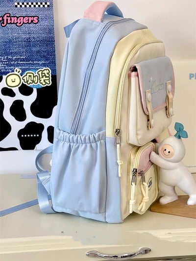 日系甜美拼色雙肩包 高顏值軟萌大容量書包背包11