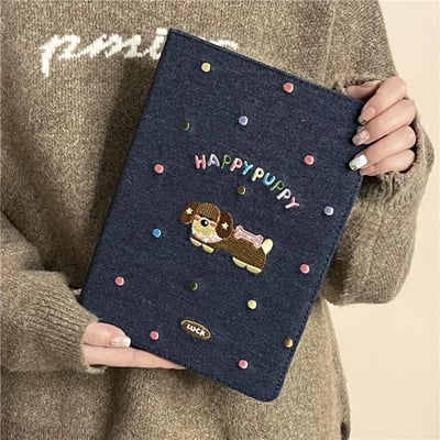 小狗與小貓 牛仔刺繡感狗狗貓咪造型平板保護套2