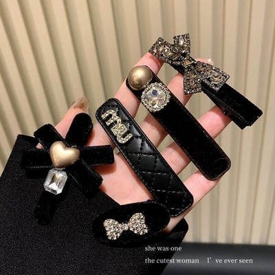 韓系輕奢絲絨髮夾組 買一套送一套 黑金高級感水鑽蝴蝶結髮飾套組3