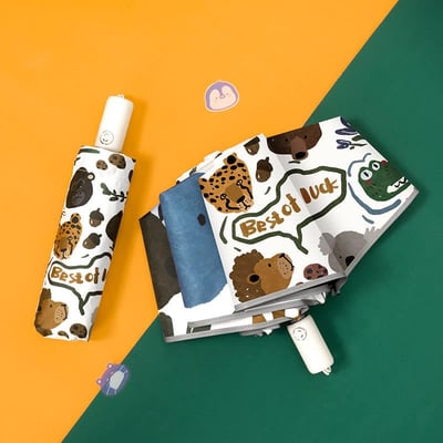 非洲大草原 可愛野生動物折疊晴雨兩用自動雨傘2