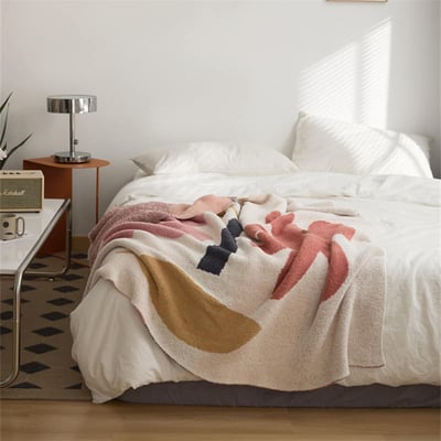 北歐風半邊絨花卉圖案舒適毛毯被4