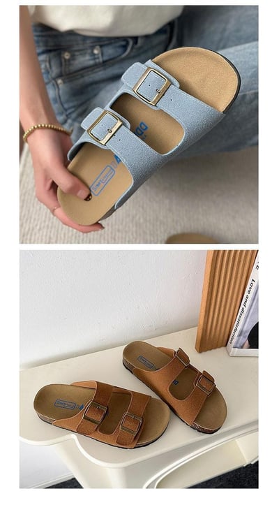 復古磨砂一字帶休閒平底拖鞋 勃肯鞋 有大尺碼  可當情侶鞋4