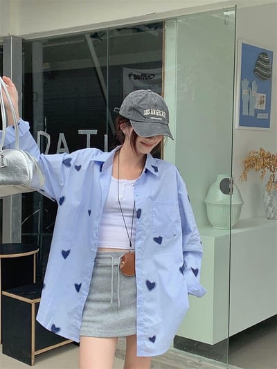 韓版愛心印花長袖襯衫4
