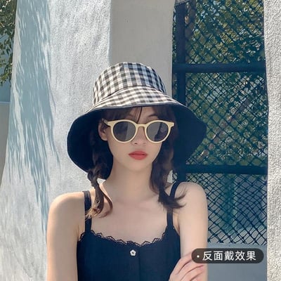 日系格紋風雙面漁夫帽  黑色現貨免運3