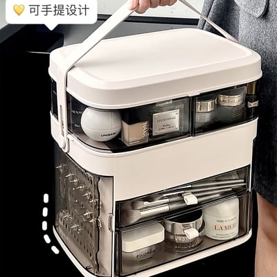 高級感多功能LED燈帶鏡子箱 化妝品保養品飾品大容量手提化妝箱收納箱4