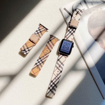 條紋格子Apple watch軟皮質錶帶3