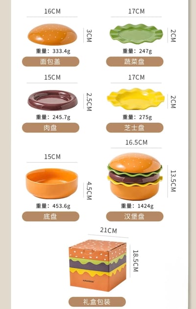 我愛漢堡包 陶瓷精緻漢堡疊疊餐盤8