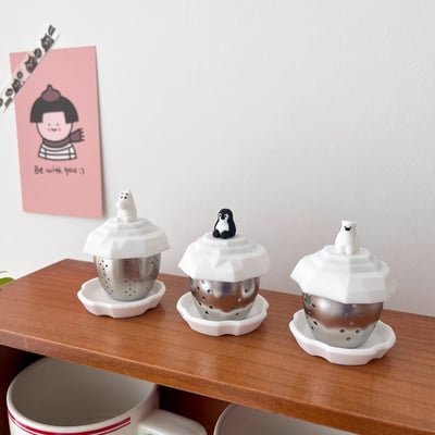 韓國出口款 北極萌友漂浮茶漏不鏽鋼泡茶器3
