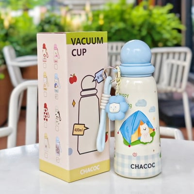 圓球球萌系保溫杯 400ml可愛色系不鏽鋼保溫杯 附掛件便攜水杯6