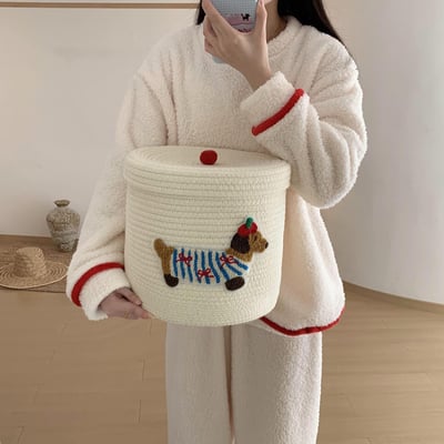 棉衣小狗 帶蓋大容量編織收納筐5