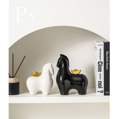 北歐風陶瓷馬擺飾附金元寶2