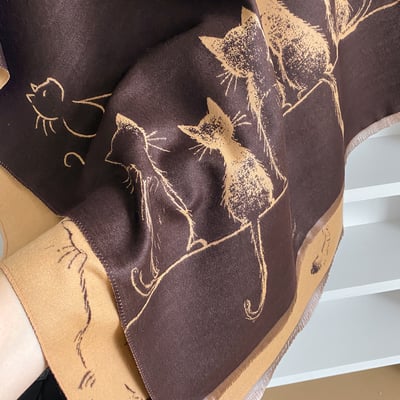 秋冬歐款小貓圖騰雙面仿羊絨感圍巾5