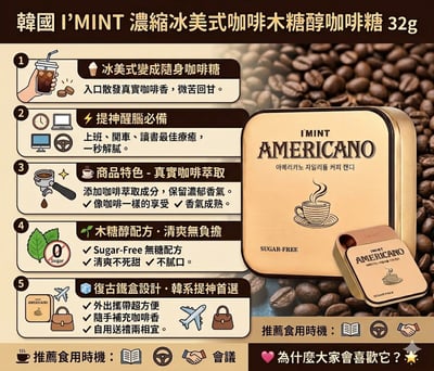 下單洽客服   韓國 I'MINT 濃縮義式咖啡木糖醇咖啡糖 32g   7月底8月出發貨8