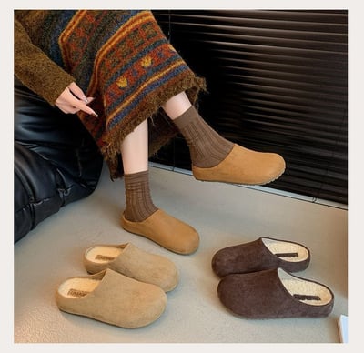 冬季質感新寵 暖暖毛裡款  厚底勃肯半拖鞋1