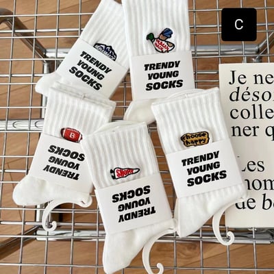 情侶襪也要有儀式感 韓系刺繡短襪5雙組7