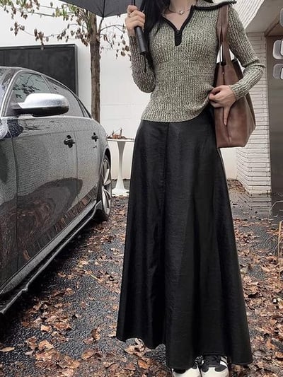 秋季高級感PU皮半身長裙皮裙1