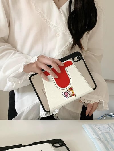 淘氣女孩 米白色小女孩插畫風iPad平板保護套5
