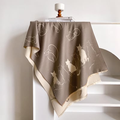 秋冬歐款小貓圖騰雙面仿羊絨感圍巾9