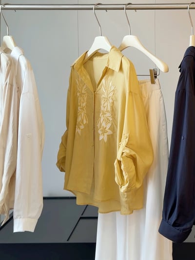 2026早秋刺繡天絲棉麻襯衫 翻領寬鬆長袖上衣氣質設計感襯衣6