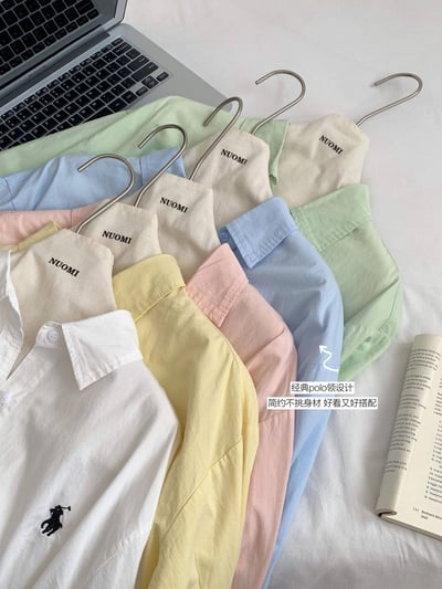 韓系法式小馬刺繡多色百搭長袖襯衫9