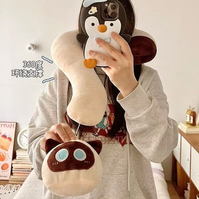網紅問號貓貓頸枕抱枕 護頸助眠・辦公室午睡/旅行多功能枕3