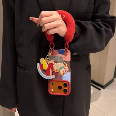 小眾拼色格子元寶小馬腕帶手機殼2