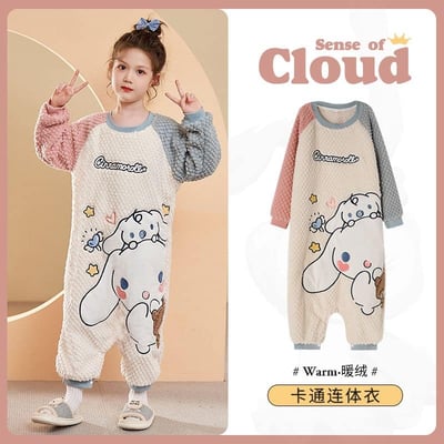 女孩款 可愛兒童多款法蘭絨連體睡衣  草莓現貨1102