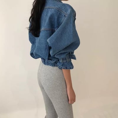 新款韓版短版個性多口袋水洗 泡泡袖牛仔外套4