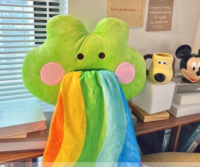 蛙嘔彩虹青蛙抱枕毯子二合一兩用午睡毯4