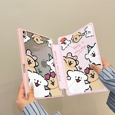 線條小狗三折配平板保護套  現貨10.2吋1