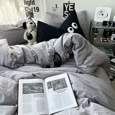 簡約純色 大眼睛水洗棉四件床包組6