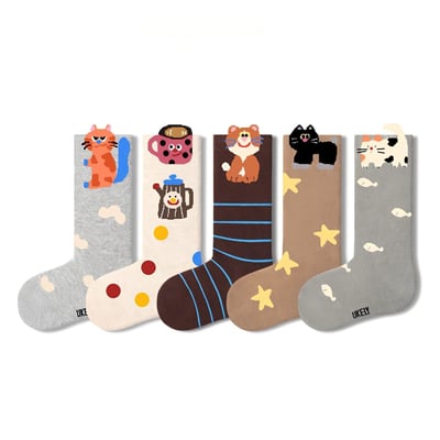 韓版兒童可愛茶壺中筒兒童襪 貓貓款1