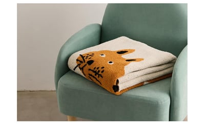 北歐風半邊絨花豹舒適毛毯被6