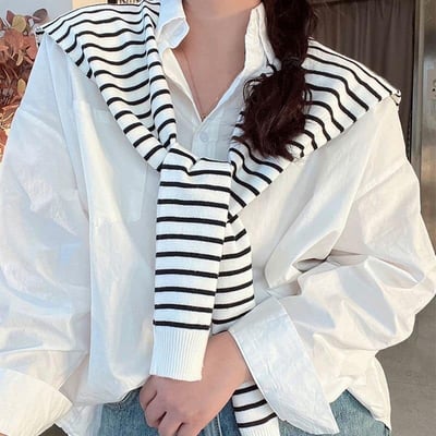 春秋條紋外搭針織小披肩2