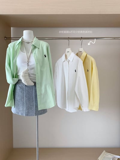 韓系法式小馬刺繡多色百搭長袖襯衫7