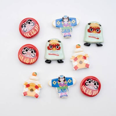 日式復古童趣筷枕 達摩武士陶瓷筷架2