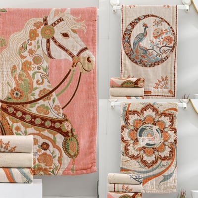 輕奢國風·純棉民族風提花工藝 毛巾三入組1