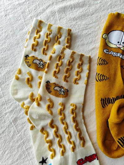 加菲立體我愛黃色貓貓綿襪組4